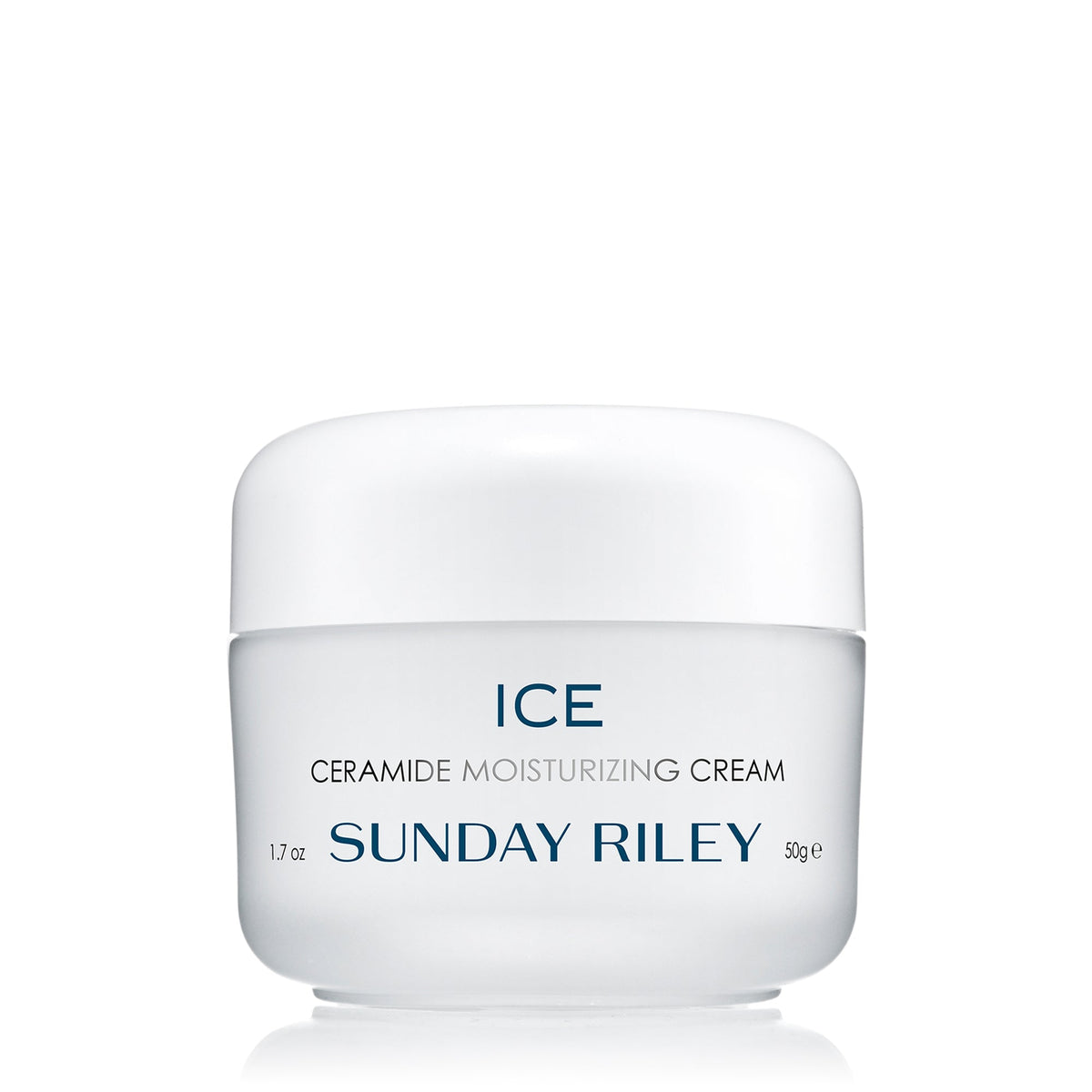 Ice Ceramide Moisturizing Cream, packaged in white frosted glass jar with white lid Edit alt text
