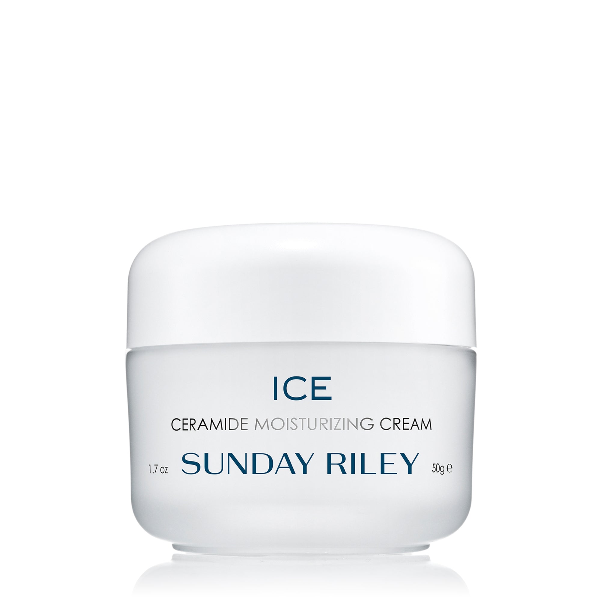 Ice Ceramide Moisturizing Cream, packaged in white frosted glass jar with white lid Edit alt text