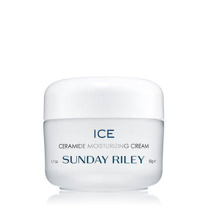 Ice Ceramide Moisturizing Cream, packaged in white frosted glass jar with white lid Edit alt text